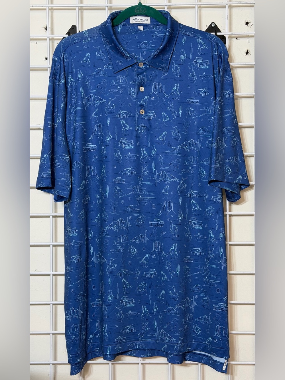 Peter Millar Blue Short-Sleeve Polo Summer Comfort Outlaw Print Size XL
